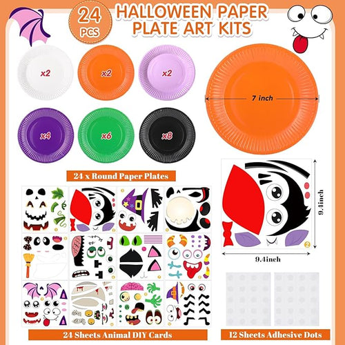 24 Pcs Arts and Crafts for Kids, Halloween Plate Craft Kits Christmas Arts Craft Animal DIY Plate Kit for Halloween Xmas Holiday Party Girl Boy Preschool Classroom DIY Project(Funny)
