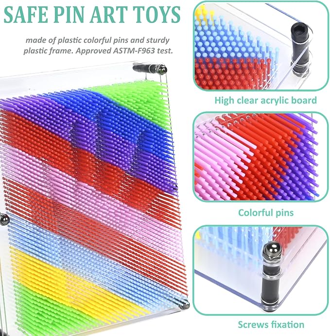 MICKYU Large 3D Pin Art Board Games Fidget Sensory Toys for Kids with Autism, 8x10 inches