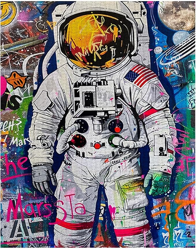 Tucocoo Graffiti Astronaut Jigsaw Puzzles for Adults 1000 Pieces, Space Abstract Art Jigsaw Puzzle 20x27 Inch Colorful DIY Handwork Puzzles for Home Decoration, Family Puzzle Perfect for Game Nights