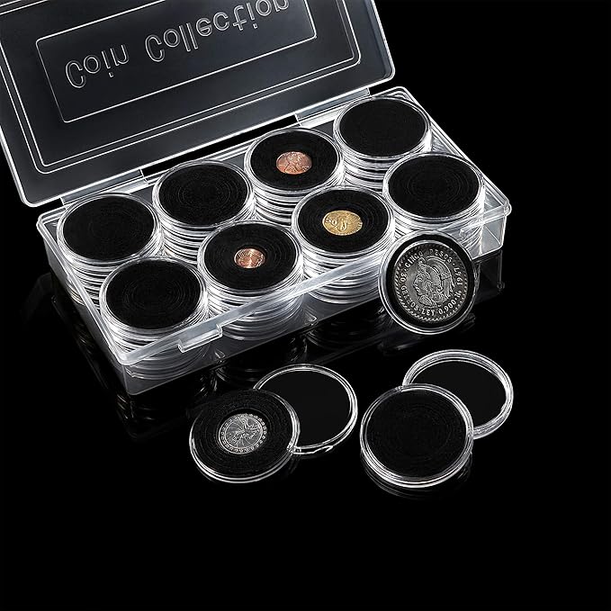 FRIMOONY 46mm Coin Capsules, with Foam Gasket and Plastic Storage Box, for Coin Collection