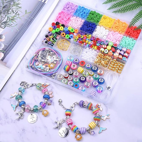 2880pcs Girls Toys Bracelet Making Kit,Beads Charm Jewelry Making Kit Supplies,Clay Beads Unicorn/Mermaid Crafts Birthday Christmas Gifts for Girls