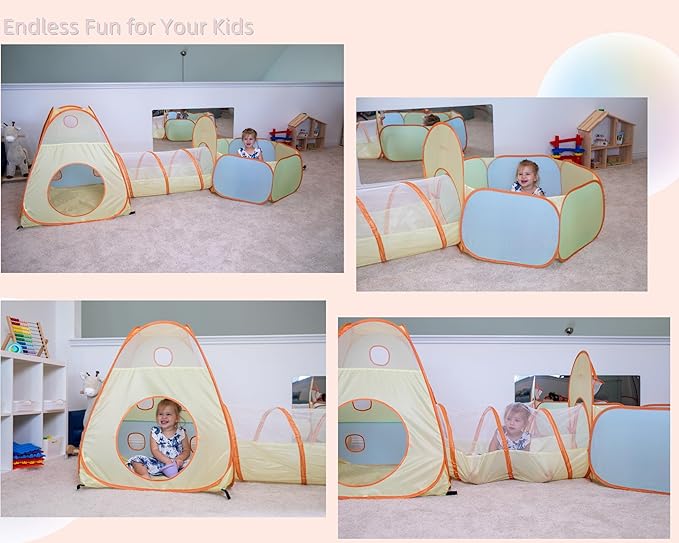 UTEX Kids Play Tent with Tunnel, 3 in 1 Pop Up Play Tent with Ball Pit, Play Crawl Tunnel for Toddler, Boys, Girls, Indoor& Outdoor Play House Target Game with 6 Dart Balls