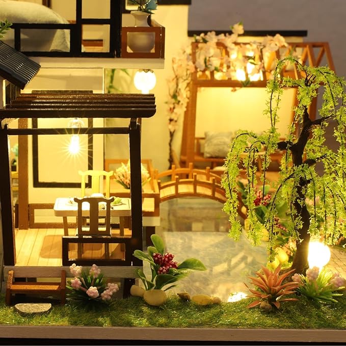 DIY Miniature House Kit, Tiny House Kit with LED & Music Movement, DIY Wooden Dollhouse Miniature Kit for Adults Teen, Wooden Crafts Dollhouse Kit
