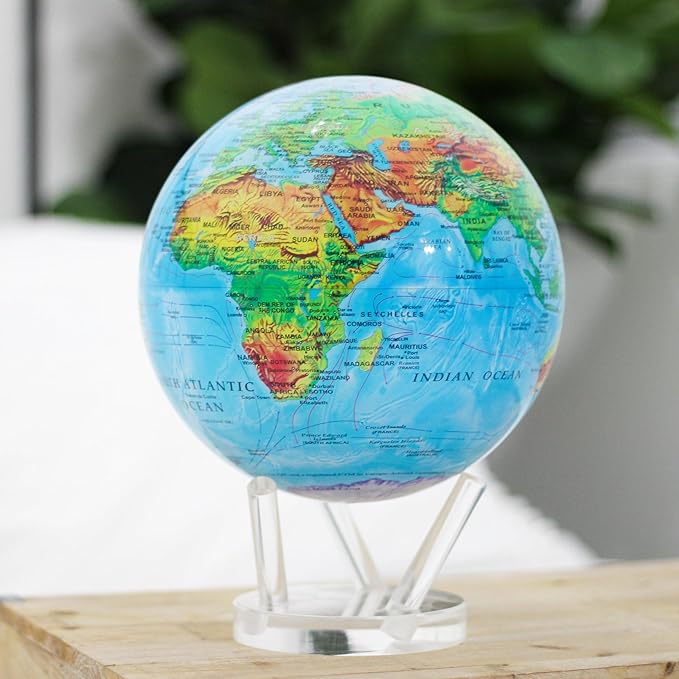 MOVA Globe – Blue Relief Map 8.5” | Solar-Powered Rotating World Globe with Terrain Detail | No Batteries or Cords | Elegant Desk Décor or Educational Gift