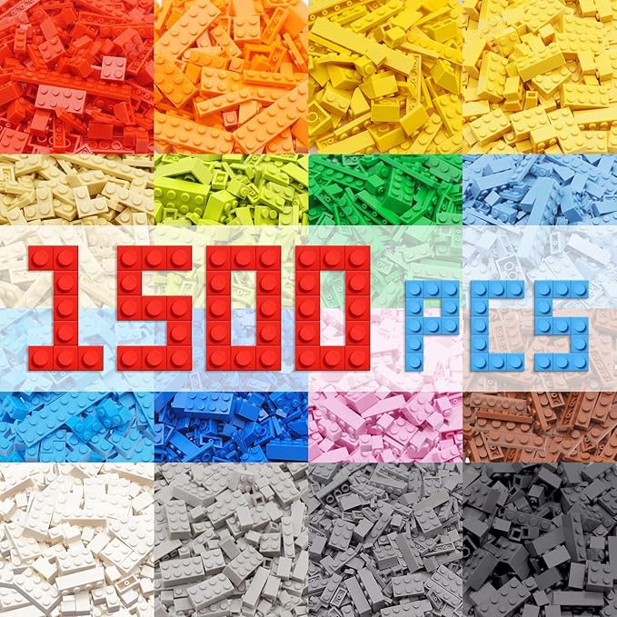 1500 Pieces Classic Building Bricks Set – Bulk Basic Blocks in 12 Colors & 14 Shapes, Compatible Bulk Block, STEM Educational Toy Suitable for Boys & Girls Ages 6+, Packed in Box.