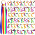Junkin Ribbon Rings Hand Kite Waldorf Toys Dancing Wrist Ribbons Rainbow Streamers with Wood Ring Educational Toy for Playroom Dancing Birthday Party Gift(Rainbow,48 Pcs)