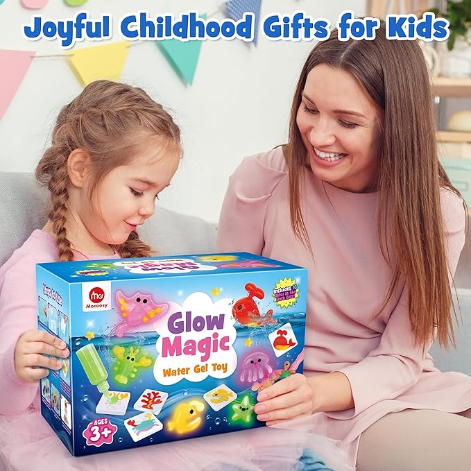 Mocoosy 20 Color Glow in The Dark Magic Water Elf Toy Kit for Kids, Aqua Fairy Water Gel Kit with Magic Gel & Squishy Molds, Make Your Own Squishy Toys & Water Pets, DIY Aqua Art Crafts Birthday Gifts