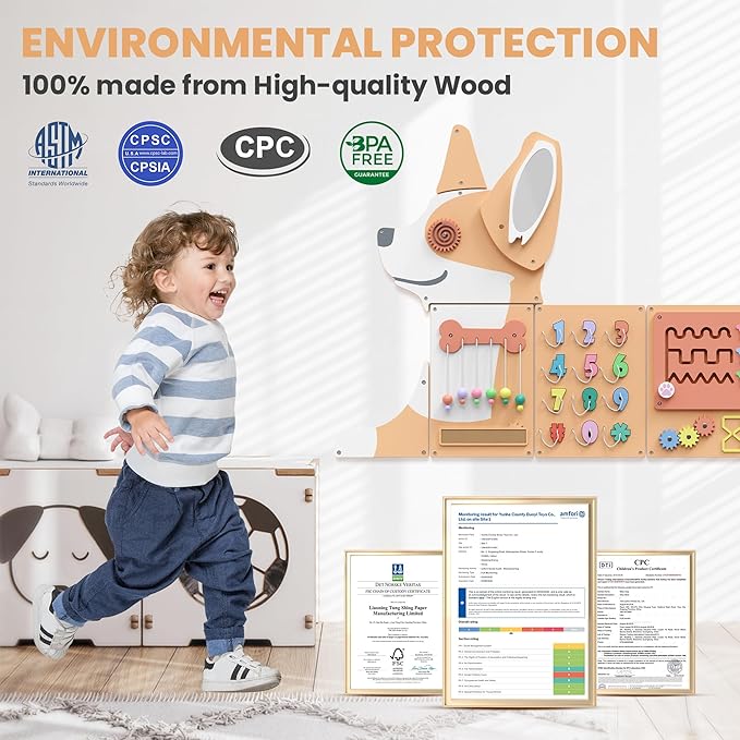 BlueWood Corgi Wall Busy Board Panels, Toddler Learning Activity Center, Montessori Philosophy Sensory, Educational Toys, Conducive to All-Round Development