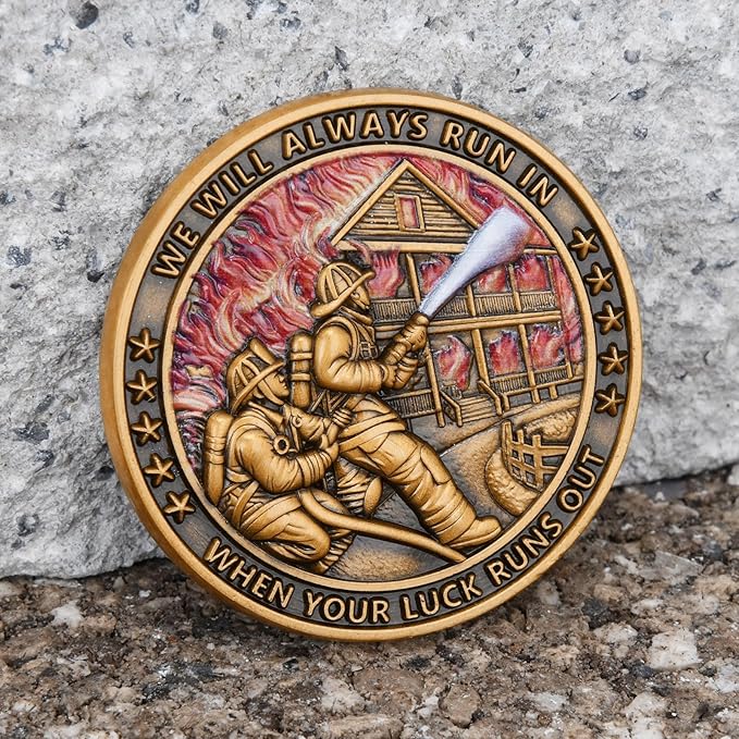 Heroic Firefighter Challenge Coin - Tribute to Bravery and Dedication with Display Box (Single Coin)