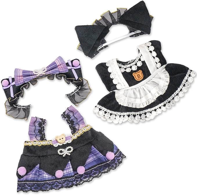 4 Pack—17cm Plush Doll Clothes,Premium Doll Outfit with Accessories,Princess Skirt,Cute Clothes Outfit for 17cm Dolls,End Dress Up Fashion Clothing Set(No Dolls and Shoes) (Set L)