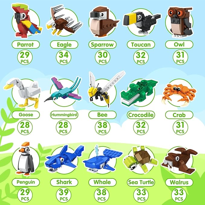 30 Packs Party Favors for Kids - STEM Toys Mini Animals Building Blocks Sets for Goodie Bags Stuffers Classroom Prizes, Valentines Day Birthday Gifts for Boys Girls Ages 6+