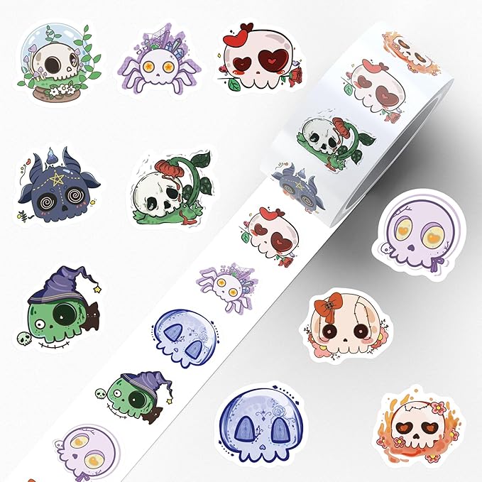 Halloween Party Favors, Halloween Stickers, 500 PCS Skull Vinyl Waterproof Stickers for Teens, Hall-oween Decorations Games Treats Classroom Crafts Gifts Party Supplies