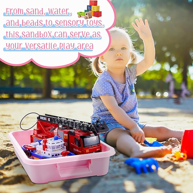 2 Pcs Sensory Bins Sand Tray with Lid, 15in Stackable Leak-Proof Plastic Sensory Tray for Sand & Water Play, Portable Bin for Kids 3 4 5 6, Easy Clean, Indoor Outdoor(Pink, Turquoise)
