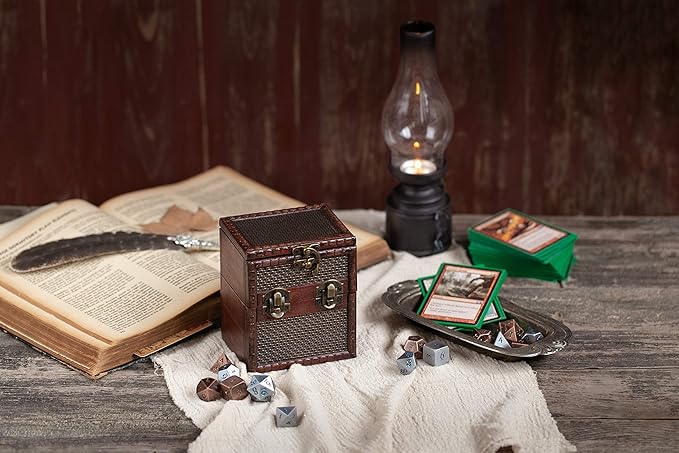 Elven Vault (Chainmail) Wooden Deck & Counter Box with Protector Storage for TCG, MTG Magic, FaB, YGO, EDH, Commander, Box, Dice