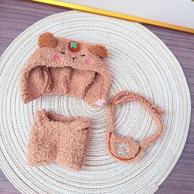 17CM Doll Clothes Set Brown Bear Hood + Brown Jumpsuit, Fashion Cute Dress-Up Clothes for Doll Accessories Outfit(No Doll Included)(LBB Clothes 9)