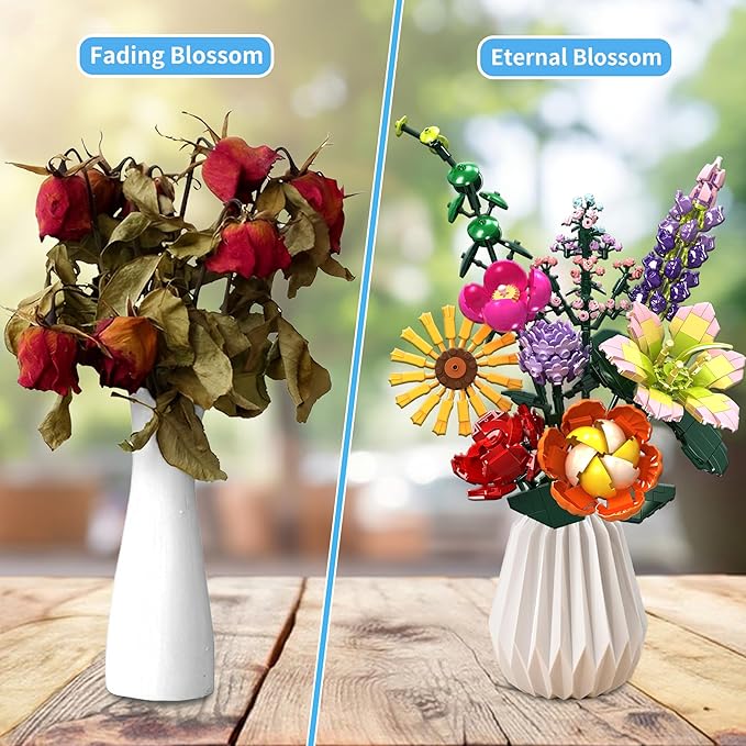 DIY Flower Bouquet Building Set, 845PCS Botanical Collection Building Toy for Kids, Girls, and Women - Perfect for Home Office Decor, Mother's Day, Valentine's Day, Birthdays