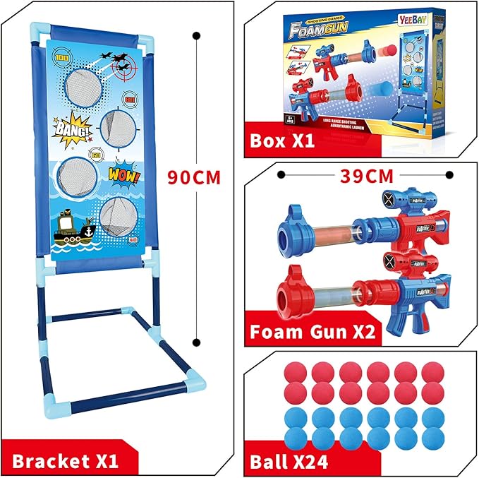 YEEBAY Shooting Game Toy for Age 6, 7, 8,9,10+ Years Old Kids, Boys - 2pk Air Guns & Shooting Target & 24 Foam Balls - Ideal Gift - Compatible with Toy Guns