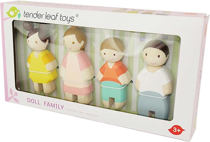 Tender Leaf Toys - The Leaf Family - 4 Pcs Wooden Family Mini Dolls Playset for Children, Kids Miniature Pretend Play Dollhouse Figures, Includes Parents, Sibling - Age 3+