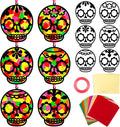 Qyeahkj 36 Set Day of The Dead Suncatchers Crafts for Kids DIY Skull Window Tissue Paper Craft Kit Hanging Decor for Mexico Home Activity Art Project Birthday Party Favor Gift