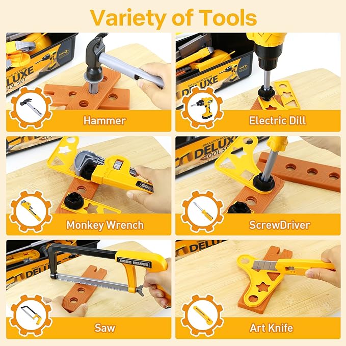 Zealous Kids Tool Set for Boys,Toddler Tool Set with Kids Tool Box & Electronic Toy Drill,Construction Pretend Play Tools for Kids,Toys for 3 4 5 Year Old Boys,Toddler Boy Toys