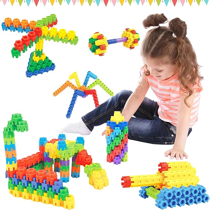 300 Pcs Kids Building Blocks with Storage Bag - Interlocking, Colorful Stem Toys for 3+ Year Old - Connects Building Toys for Kids Learning - Kindergarten Educational Toys for 3-5 Years