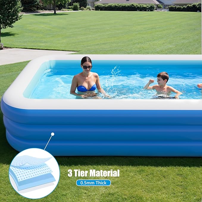 Inflatable Pool for Kids and Adults, 115" x 68" x 22" Blow Up Pools, Rectangular Family Swimming Pool