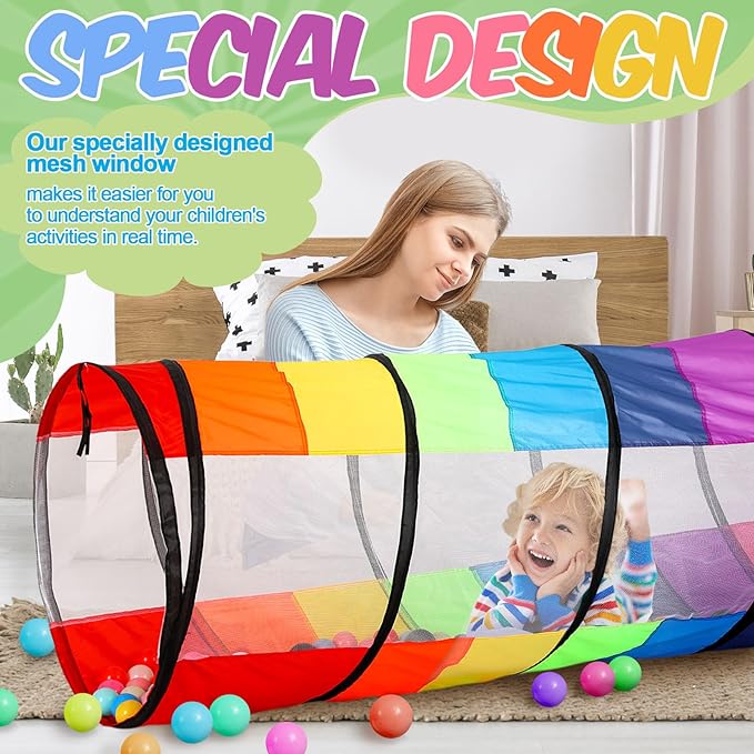 27.6 Inch Extra Large Play Tunnel for Kids Pop Up Crawl Tunnels Colorful Crawls Tube for Toddler Collapsible Tunnel Toy Gift with Breathable Mesh for Children Pet Indoor Outdoor(1 Pcs)