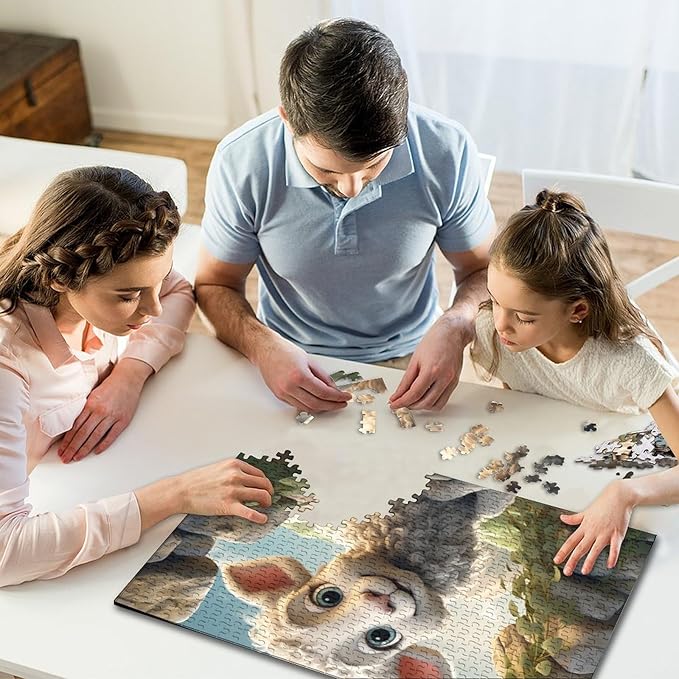 Sheep Thickened Wooden Jigsaw Puzzle for Adults Fun 500 Piece 3D Animal Decoration Toy Intellectual Game Education Game Stress Relief Toy Relaxation and Intelligence 500pcs (52x38cm)