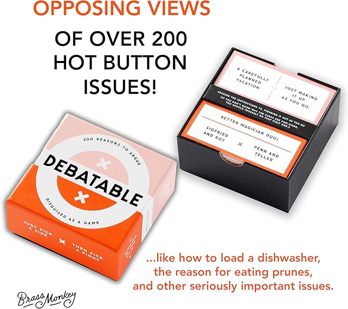 Brass Monkey Debatable Game Set | 200 Two-Sided Game Cards for Things to Argue About | Social Game | Great Gift for Adults