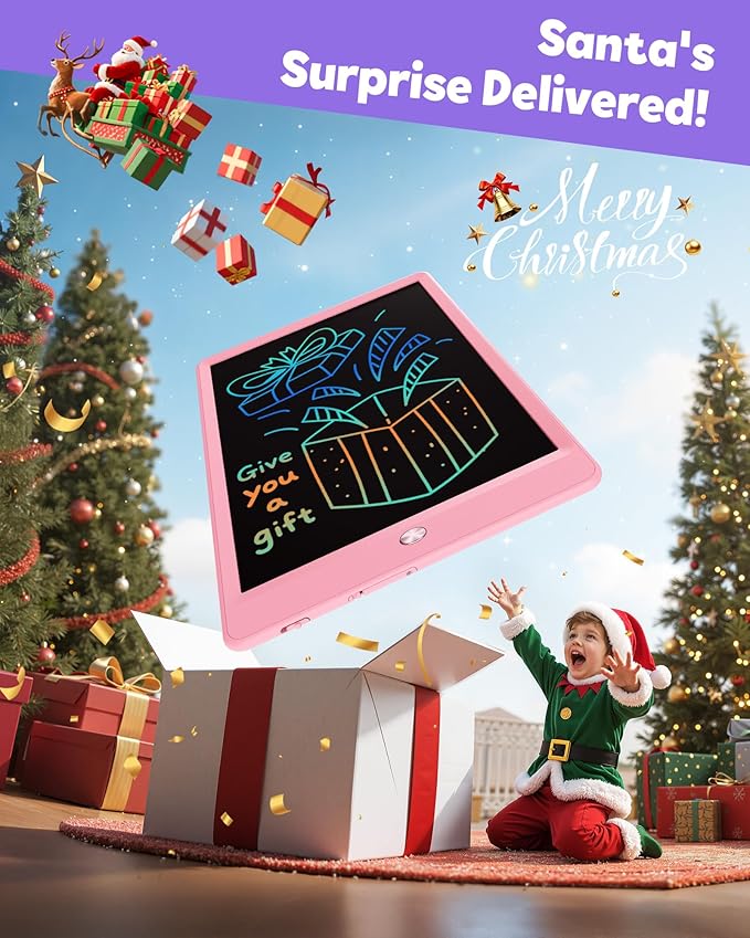 TEKFUN LCD Writing Tablet Doodle Board, 10inch Colorful Drawing Pad for Kids, Mess Free Coloring for Toddlers, Toys Gifts for 3 4 5 6 7 8 Year Old Girls Boys (Pink)