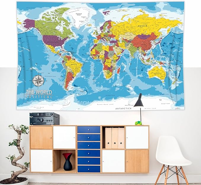 PARTH IMPEX Large World Map for Wall - 36" x 56" Huge Educational Learning Poster for Classroom, Washable Fabric Tapestry, Aesthetic School Supplies, Hanging Banner for Travel Room Decor
