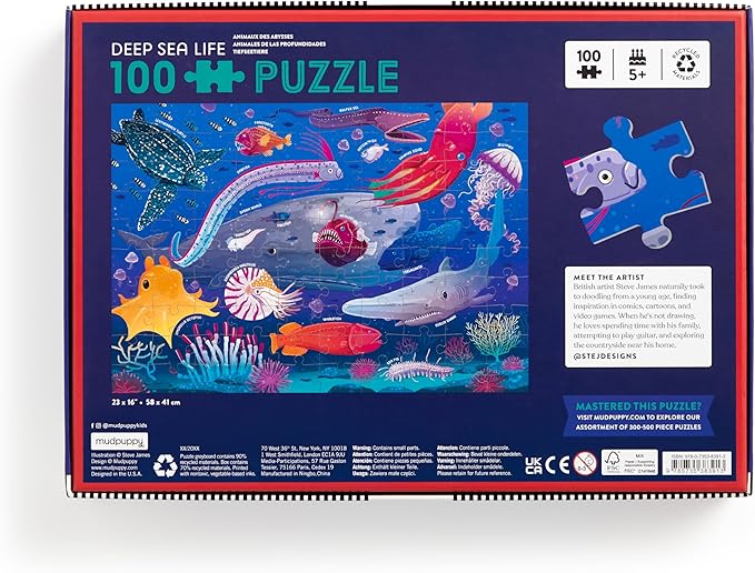 Mudpuppy Deep Sea – 100 Piece Jigsaw Puzzle with Colorful and Fun Illustrations of Ocean Creatures for Children Ages 5 and Up