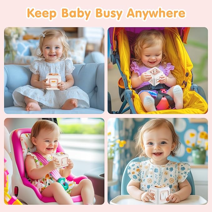 Montessori Toys for 1 Year Old, Baby Busy Board for Toddler 1-3, Activity Cube Travel Airplane Toys for Babies 6-12 Months, Birthday Gift for 1 Year Old Boys Girls, Pink