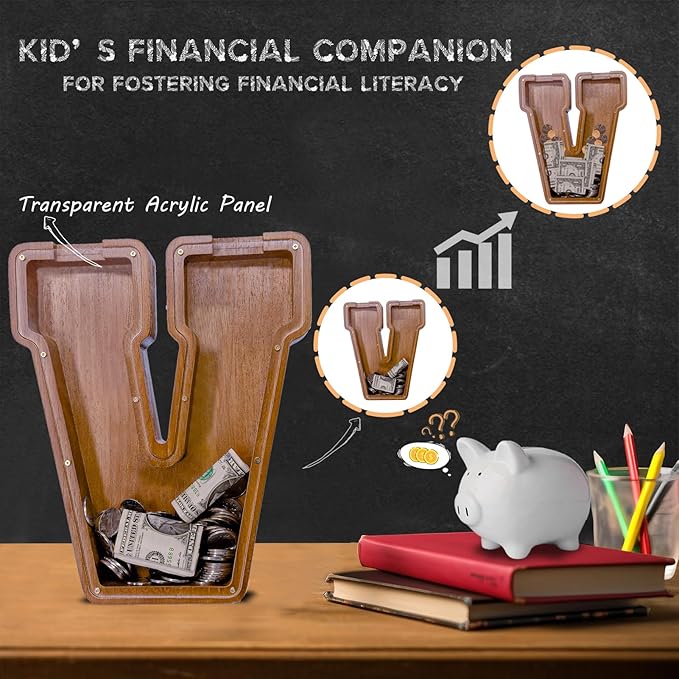 Wooden Letter Piggy Bank for Kids Larger Letter Piggy Bank for Boys and Girls Personalized Piggy Bank Initial Coin Bank Wood Kids Money Bank for Birthday and Festival