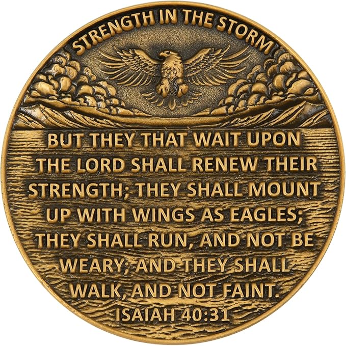 1.57 Inch Zinc Alloy Double-Sided 3D Eagle Challenge Coin - Inspirational Design with Isaiah 40:31 Engraving, Strength in The Storm Theme