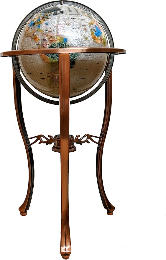 unique art since 1996 Limited Edition! unique art since 1996 Pearl Ocean Gemstone World Globe with Floor Standing Copper Zinc Alloy Stand (330MM/13 INCHES/Pearl Ocean/Copper), White
