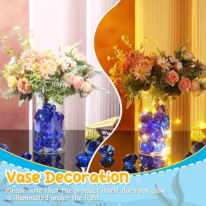 Zomiboo 16 Pcs Acrylic Diamond Large Gems Pirate Round Treasure Toy Gems Treasure Round Gemstones Acrylic Diamond Shaped Gemstones for Home Table Vase Fillers Party Decor (Blue)