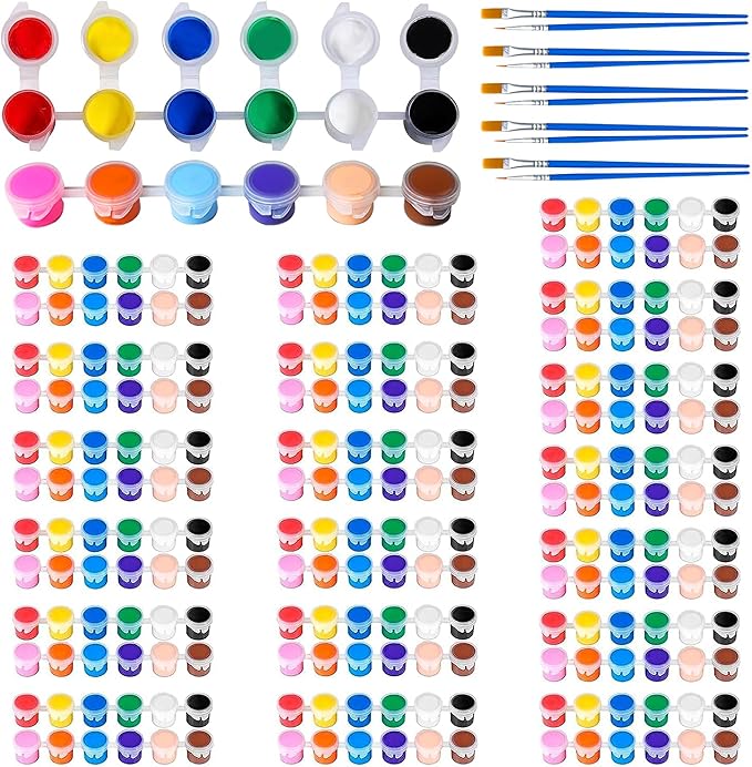 30 Pack Mini Acrylic Paint Set,12 Color Acrylic Paint Strips with 60Pcs Painting Brushes for Kids&Adults, 420 PCS Kids Paint Set Container Strips Storage for Home Classroom Party Favors Birthday Gifts