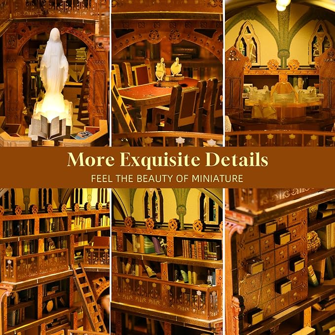 Book Nook Kit, DIY Miniature House Kit 3D Wooden Puzzle for Adults Booknook Kit with Dust Cover Book Decor Bookshelf Decoration Decorative Bookends Women Craft Gifts for Teens (Public Library)