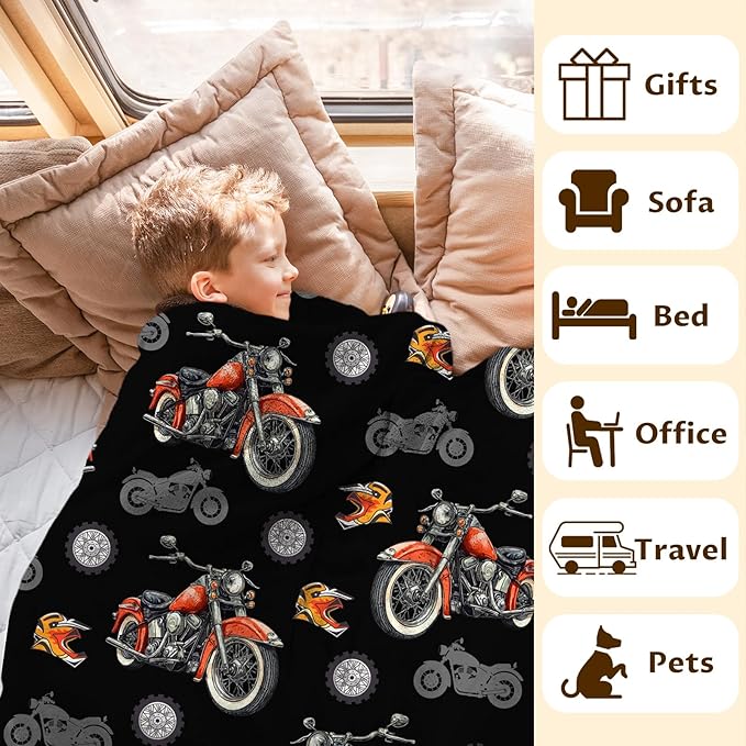 Blanket for Boys Motorcycle Throw Blankets Gift for Kids Adults Birthday - 40x50 Inches Lightweight Cozy Decor Throw for Sofa Couch Bed Office