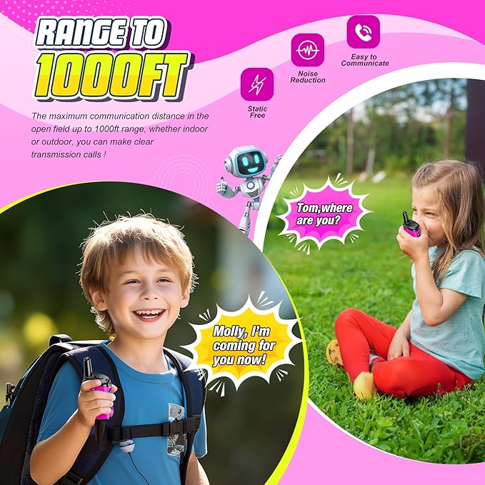 Kids Walkie Talkies Toys for Girls: comedyfun Mini Robots Walkies Talkies Pink 2 Pack Christmas Birthday Gifts for 3 4 5 6 7 8 Year Old Girls Toys Age 4 5 6 7 8 Stocking Stuffers Camping Outdoor