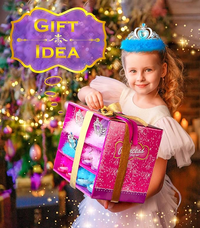 Princess Dress Up Shoes , Dress Up Clothes Pretend Play Costumes-3 Sets of Princess Shoes, Dresses and Crowns, Princess Accessory Toys for 3-6 yr Girl Birthday Gifts