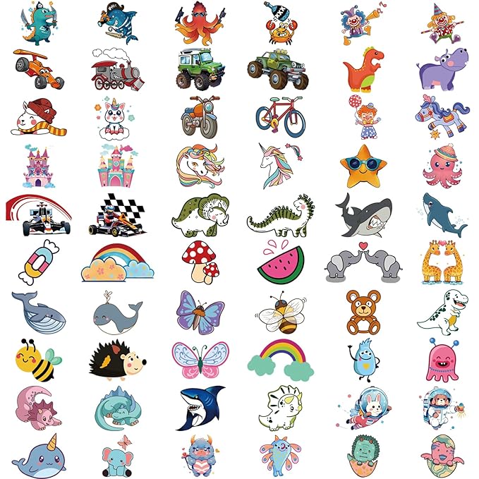 52 PCS Temporary Tattoos for Kids Full Arm Sleeve Fake Tattoos, Dinosaur Monster Car Planet Spider Shark Sticker for Boy, Princess Castle Dolphins Temporary Tattoos for Girl