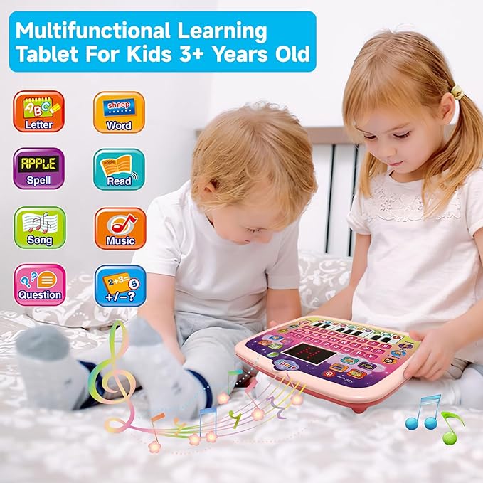 Kids Learning Pad Tablet Toddler with LED Screen Teach Alphabet Numbers Word Music Math Early Development Interactive Electronic Toy for Toddler Ages 3 4 5 6