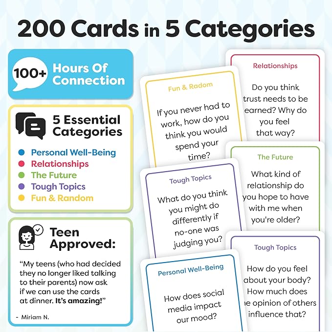 200 Conversation Cards for Teens - Engaging & Deep Questions to Build Trust, Encourage Self-Expression & Strengthen Relationships – Great for Parents, Teachers, Group Discussions & Quality Time