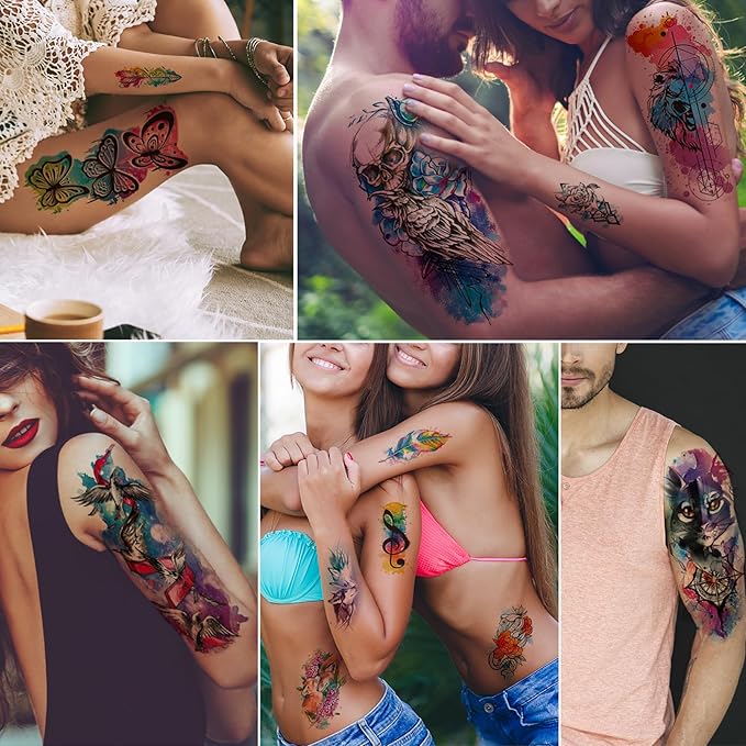 86 Sheets Temporary Tattoo, 14 Sheets Large Half Arm Fake Flower Cat Owl Lion Tattoos, 72 Sheets Tiny Waterproof Semi Permanent Temporary Tattoos Realistic for Women Girls Kids Adults