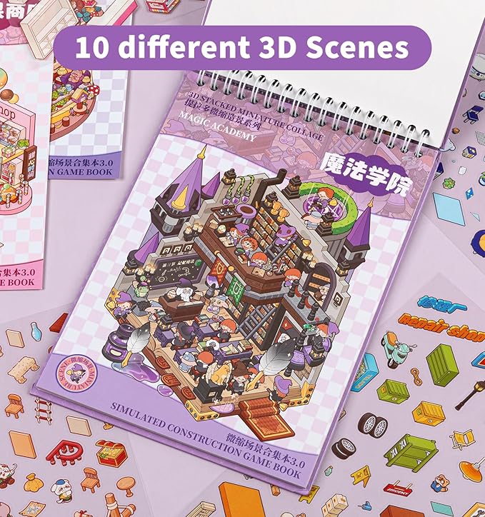 DIY 3D House Stickers, 10 Sets Fun DIY Sticker Scene Make Your Own Mini House Cute Cartoon Animal Scene Stickers for Kids Adult Sticker Art Relief Stress Pass The Time