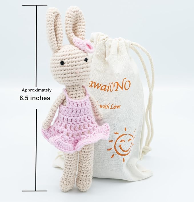 Crochet Stuffed Animal - Adorable Handmade Bunny Daughter Plushie Doll with Pink Dress, Ideal for Infants - Knitted Stuffed Animal Crocheted Stuffed Animals for Newborns