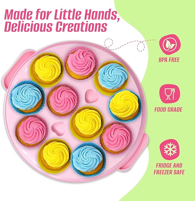 Perlli Kids Cake & Cupcake Baking Set – 51 Pieces Real Utensils & Decorating Kit with Carrier Safe Baking Supplies Gift for Junior Chefs Girls & Boys (Pink)