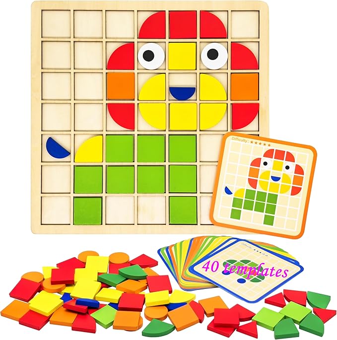 Activities for Dementia Patients, 96 Pieces Wooden Puzzle Games for Seniors, Colorful Shape Pattern Alzheimers Products for Elderly, Tile Matching Memory Cognitive Busy Board Gadgets Gifts